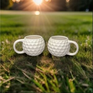 Set of 2 Golf Ball Mugs White Ceramic Novelty Drinkware